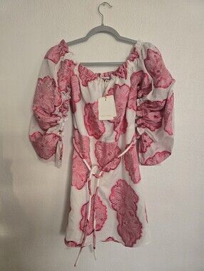 Scanlan Theodore Tinsel Floral Dress Pink And White Size 2